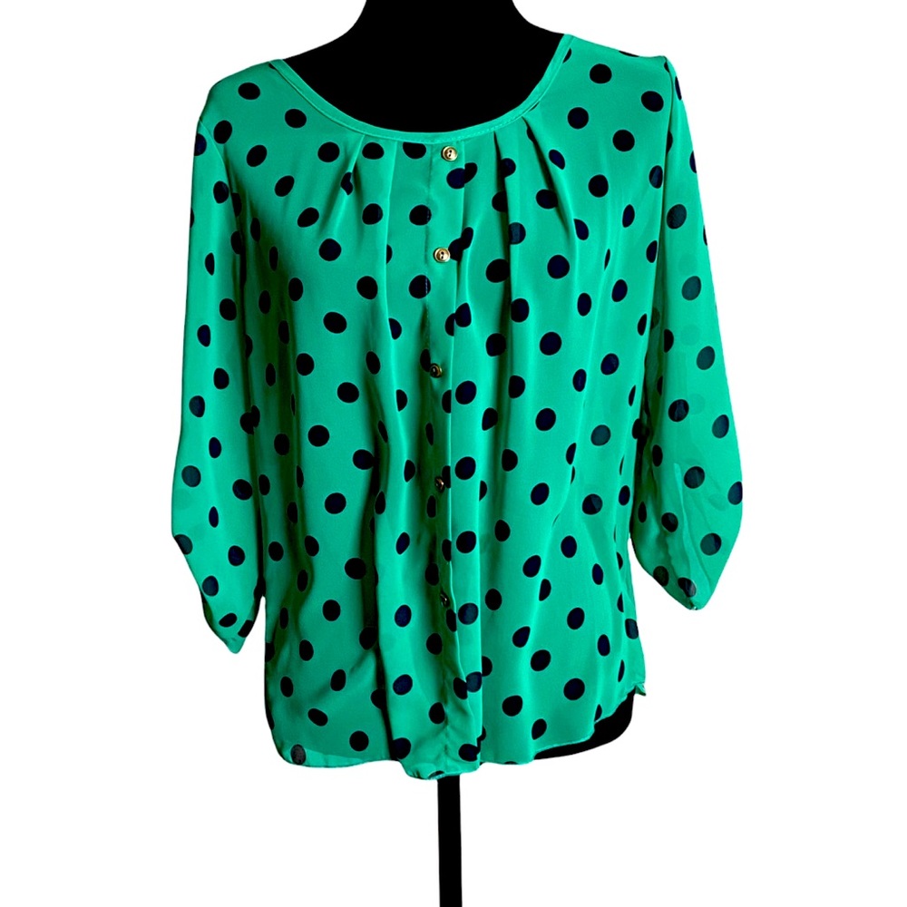 A’GACI A’GACI Green and blue pokadot blouse